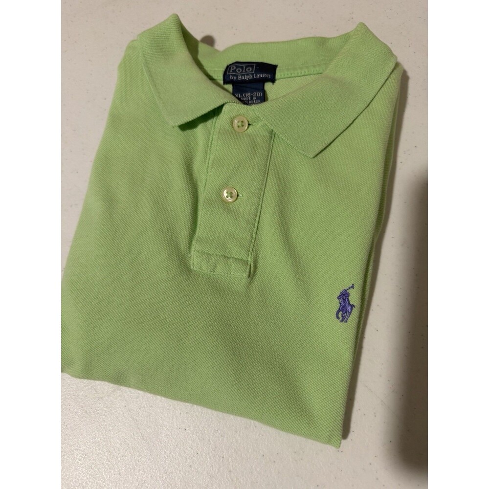 Polo Ralph Lauren Boys XL 18-20 Green Cotton Polo Shirt Purple Pony Logo